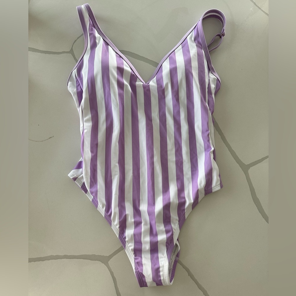 a new day Purple and White Striped One Piece Swimsuit